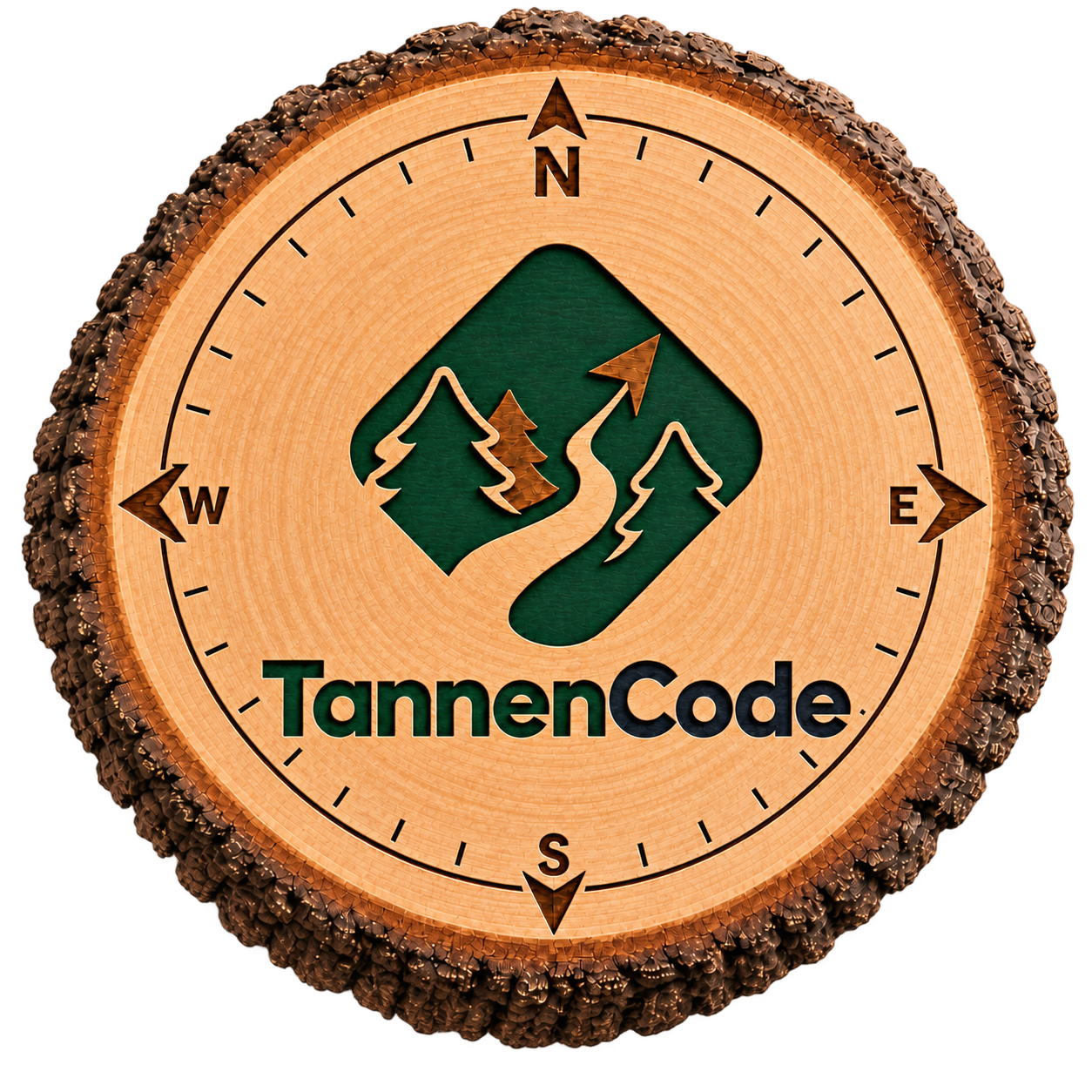 TannenCode wooden compass logo